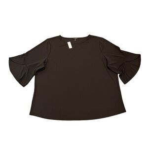 NEW Talbots Woman Short-Sleeve Flutter/Tulip Sleeve Blouse Black 3X Stretch